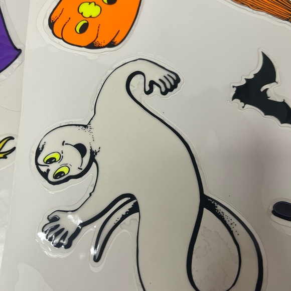 VTG 1996 Prismatix Halloween Vinyl Window  Clings Owl Bat Scarecrow Pumpkin Cats - Picture 10 of 11